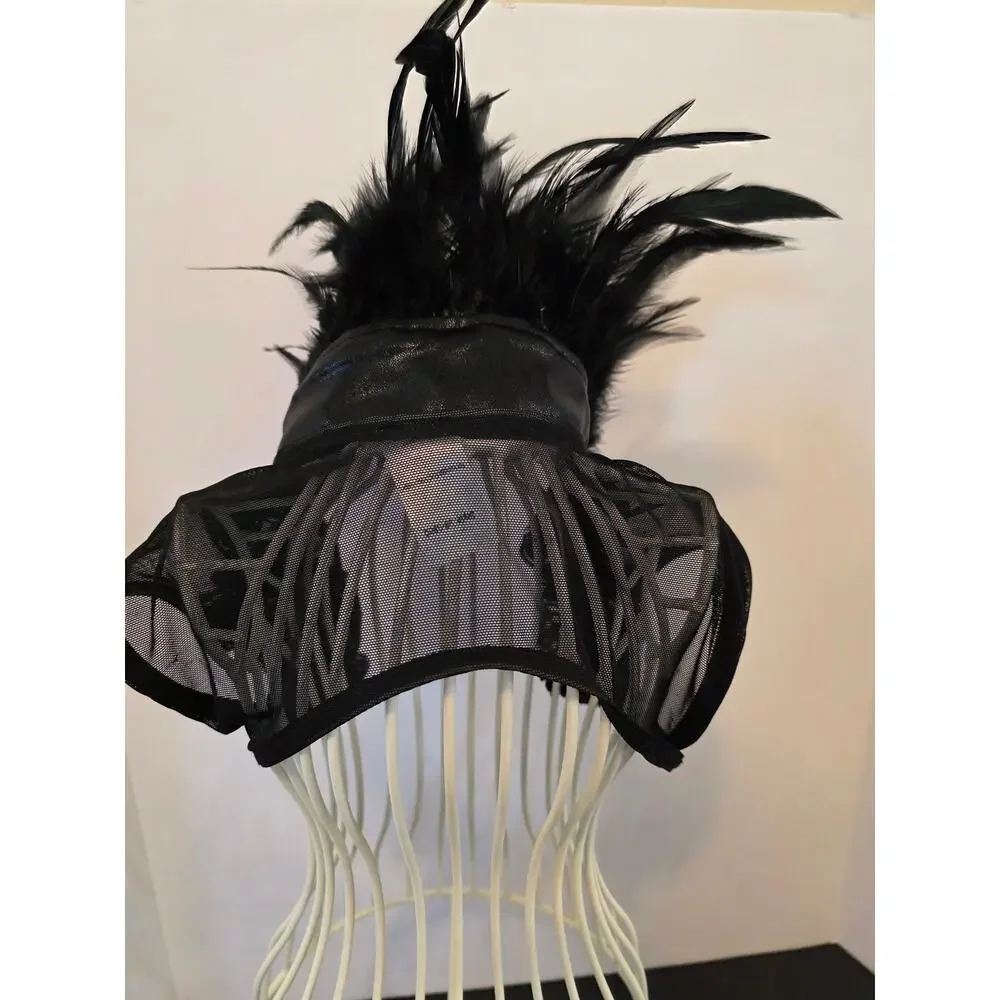 Weissman Black Sequined Shrug Dance Costume Collar Structured Feather Accents